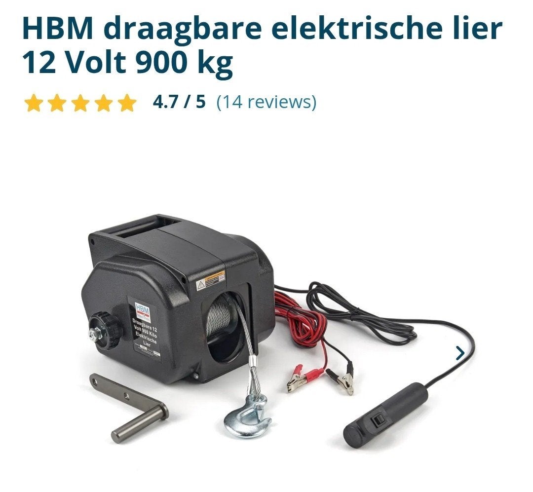 nieuw in doos HBM Draagbare Elektrische Lier 12V 900 kg, Ophalen of Verzenden, Nieuw, Elektrisch