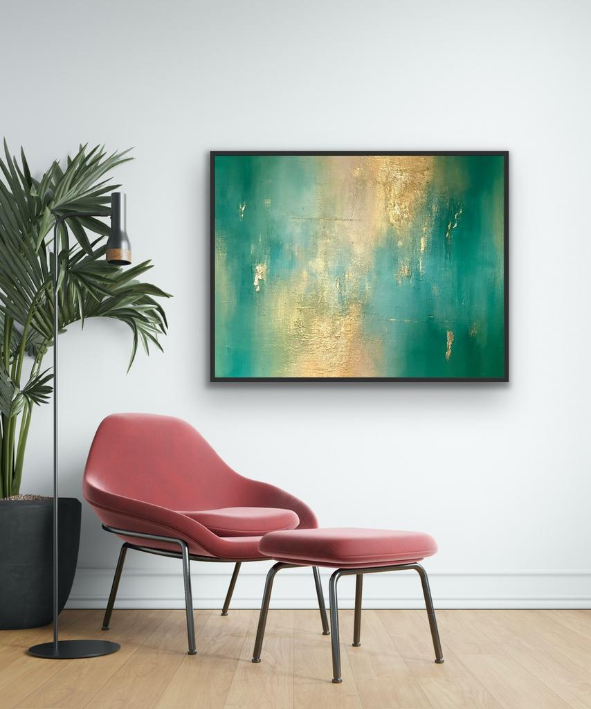 Origineel abstract acryl schilderij met goud 70x90 cm, Ophalen of Verzenden