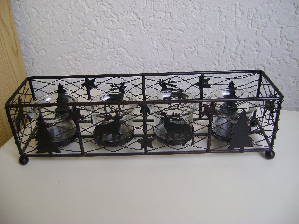 zwart metalen waxinerekje met sterren elanden en4waxine 30x9, Diversen, Ophalen of Verzenden, Zo goed als nieuw