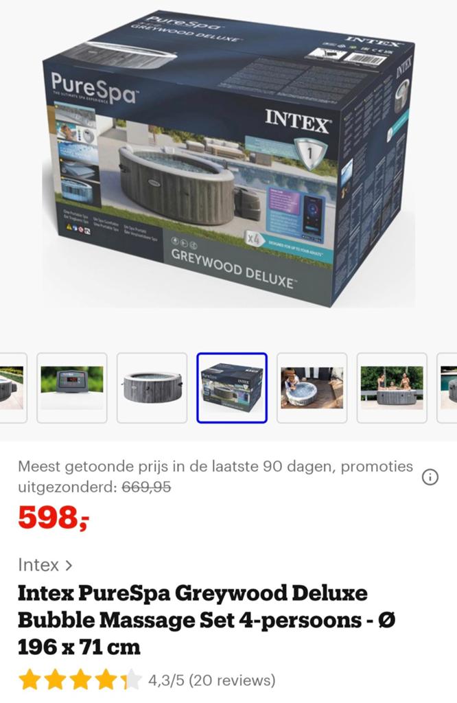 Intex PureSpa Greywood Deluxe Bubble Massage Set, Minder dan 80 cm, Opblaaszwembad, Rond, Nieuw