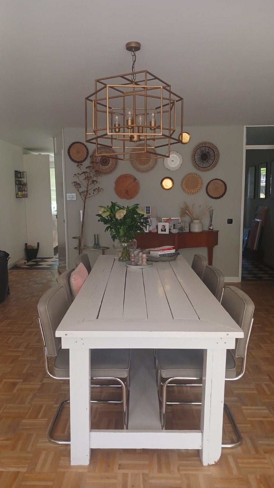 Robuuste houten eettafel - landelijke stijl, Huis en Inrichting, Tafels | Eettafels, Gebruikt, Vier personen, Rechthoekig, Overige houtsoorten