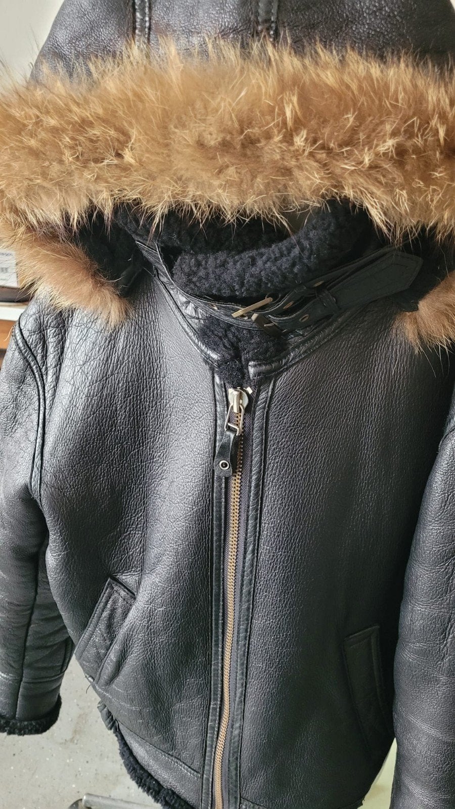Zeldzame vintage B-3 shearling aviatorjas met capuchon maatM, Ophalen, Zo goed als nieuw, Zwart