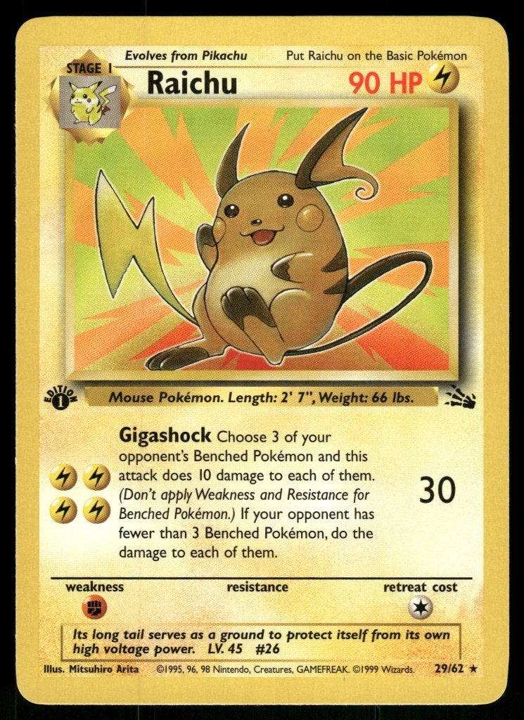 Raichu 29/62 - Fossil (1st edition) (NM), Hobby en Vrije tijd, Verzamelkaartspellen | Pokémon, Verzenden, Gebruikt
