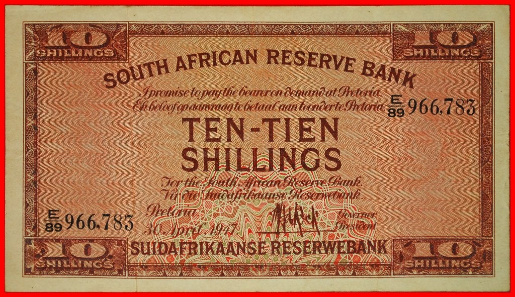 Ⰺ SHIP (1928-1947): SOUTH AFRICA 10 SHILLINGS 1947 RARITY!, Postzegels en Munten, Ophalen of Verzenden, Zuid-Afrika, Los biljet