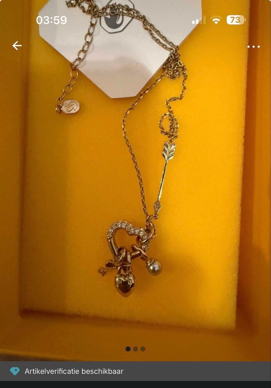 Swarovski Ketting met Hart en Pijl Hanger - Goudkleurig, Ophalen of Verzenden, Zo goed als nieuw, Goud, Overige materialen
