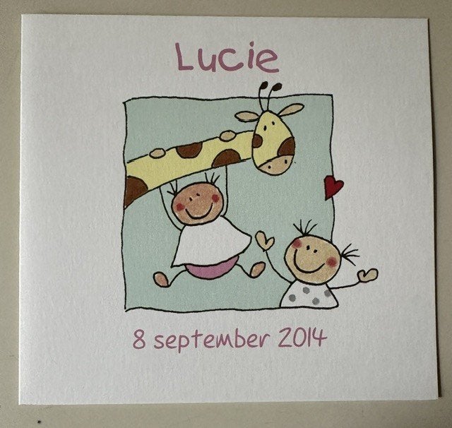Geboortekaartje Lucie 8-9-2014, Kunst Adelt 5829, Verzamelen, Ophalen of Verzenden, 2000 tot heden, Geboortekaartje