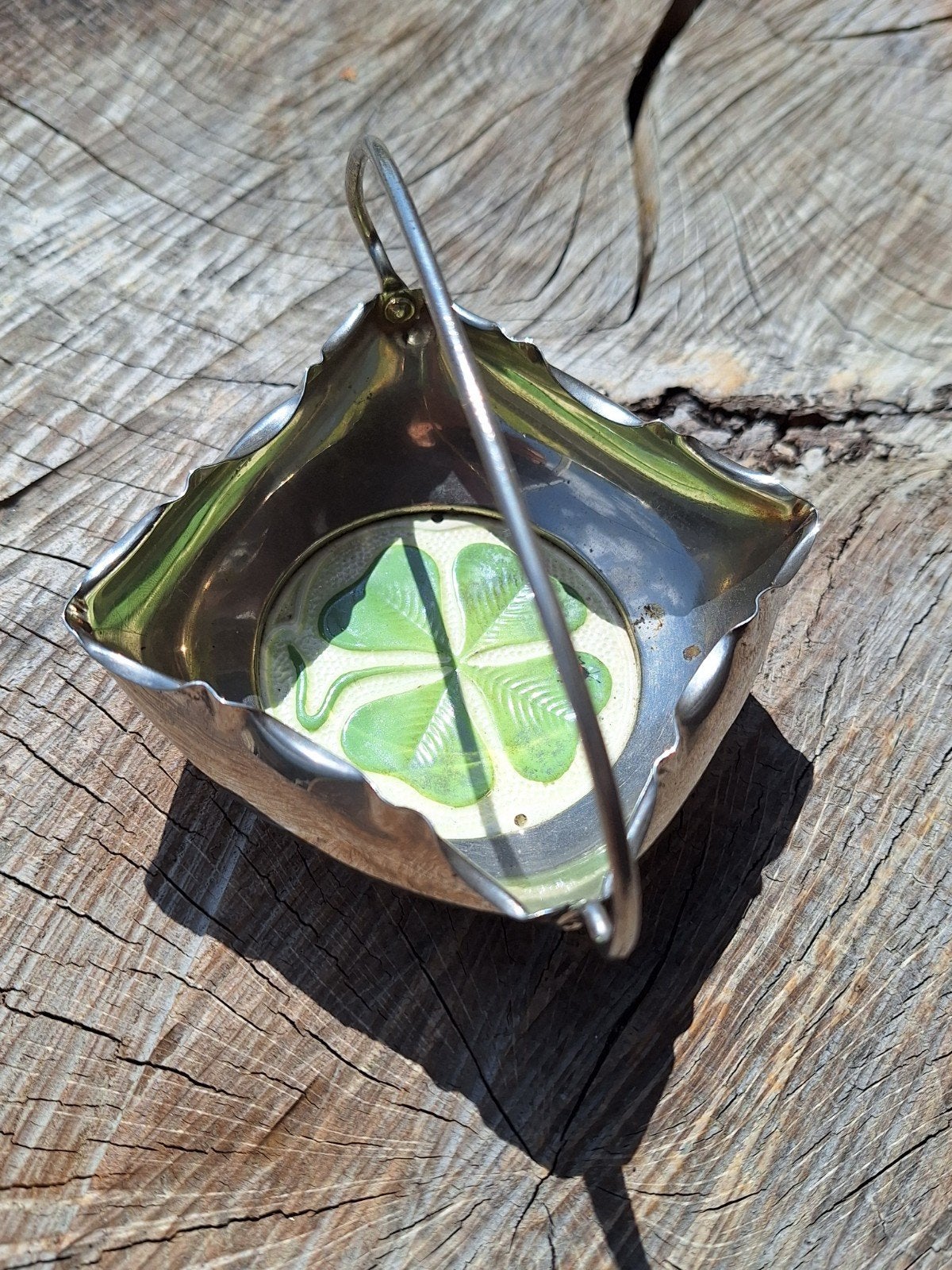 Antiek Art Deco Bonbonnière Schaaltje met Klavertje Vier, Ophalen of Verzenden