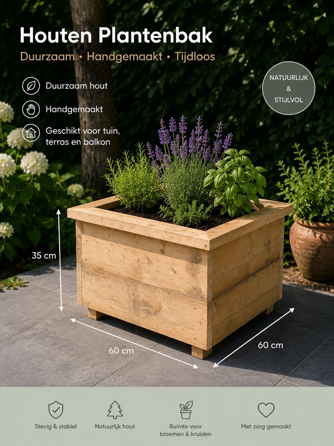 Houten Plantenbak - Duurzaam & Handgemaakt, Tuin en Terras, Balkon, Vierkant, Nieuw, Ophalen of Verzenden