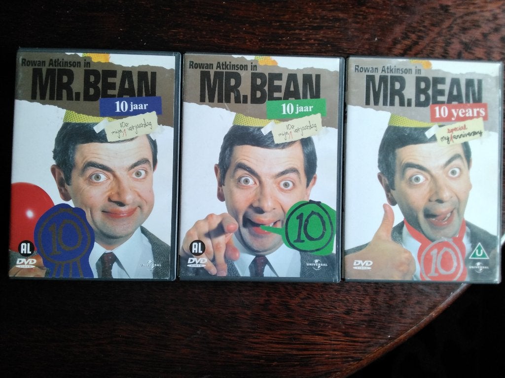 Mr Bean 10 jaar verjaardag deel 1 2 3 compleet, 3 dvds, orig, Alle leeftijden, Ophalen of Verzenden, Zo goed als nieuw, Romantische komedie