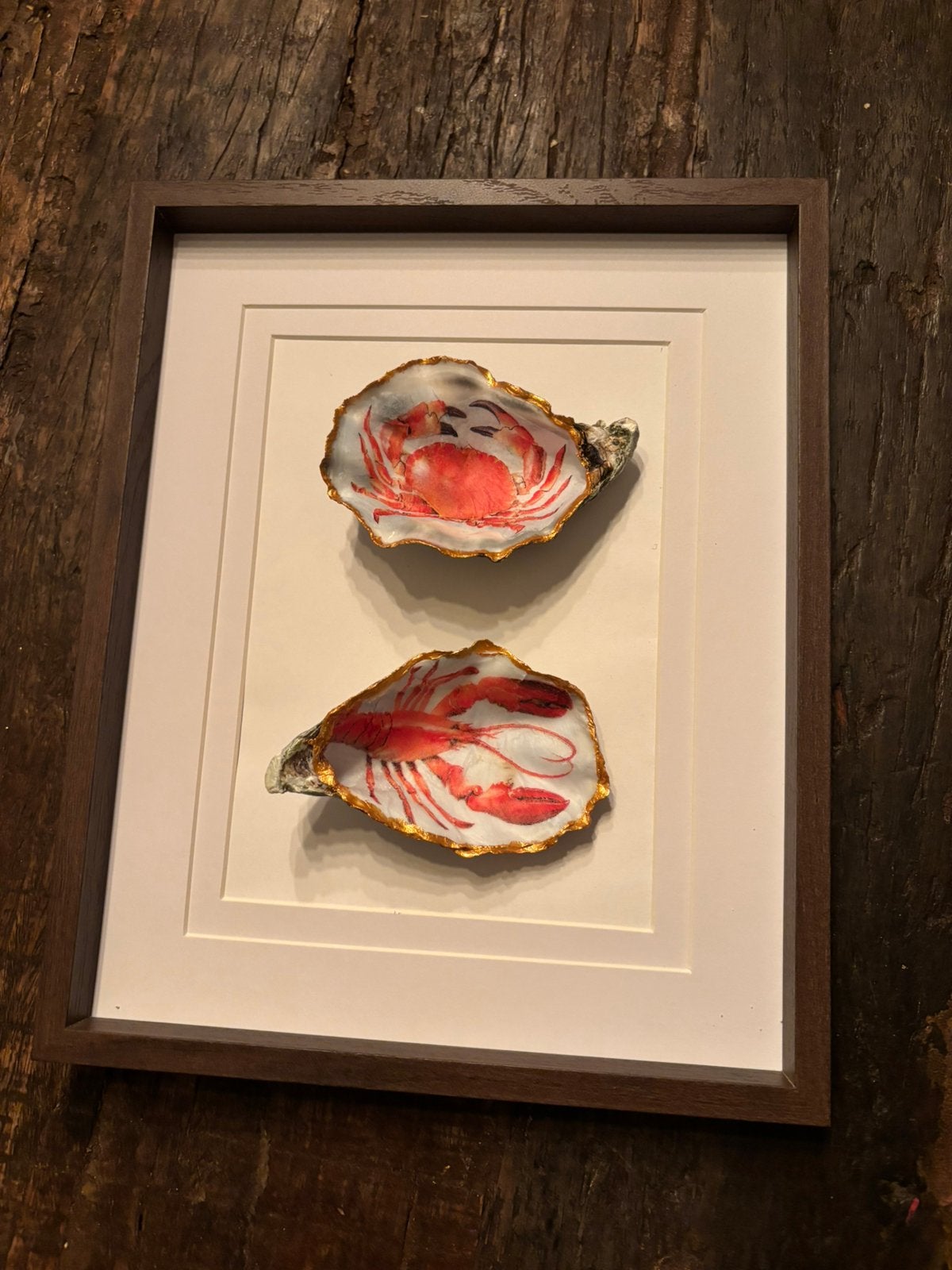 Oester in lijst kreeft, krab 20 bij 25 cm, mango bruin lijst, Minder dan 50 cm, Nieuw, Ophalen of Verzenden, Minder dan 50 cm
