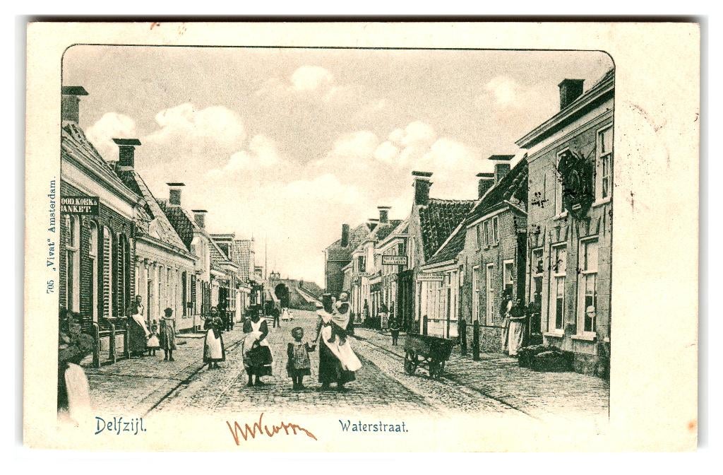 Delfzijl, Waterstraat, Verzamelen, Ansichtkaarten | Nederland, Gelopen, Groningen, Voor 1920, Verzenden