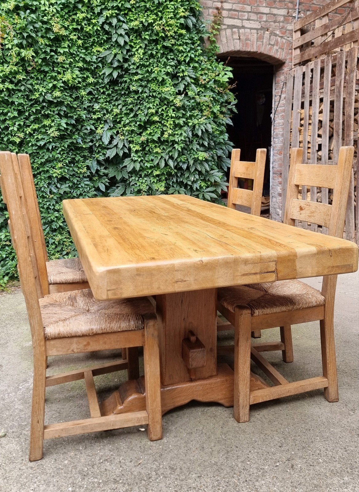 Massief Eiken Eet Tafel – 189 x 86 x 77 cm – 10 cm Dik Blad, Gebruikt, Eikenhout, Vijf personen of meer, 150 tot 200 cm