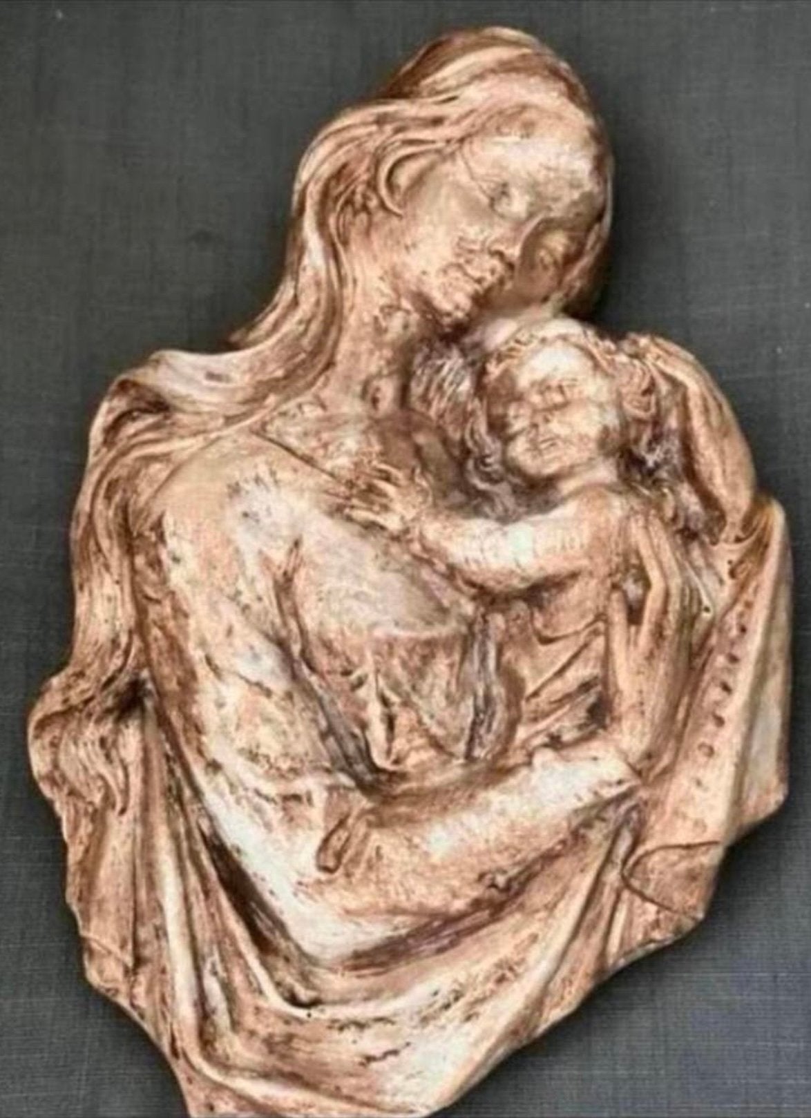 MARIA en HAAR ZOON,ANTIEKE GROTE ZWARE WANDHANGER,MOOI!!, Ophalen of Verzenden