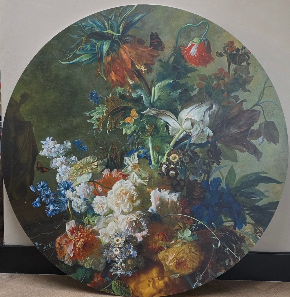 Muurcircel met prachtige bloemen, Ophalen, 90 cm, Meerkleurig, Zo goed als nieuw