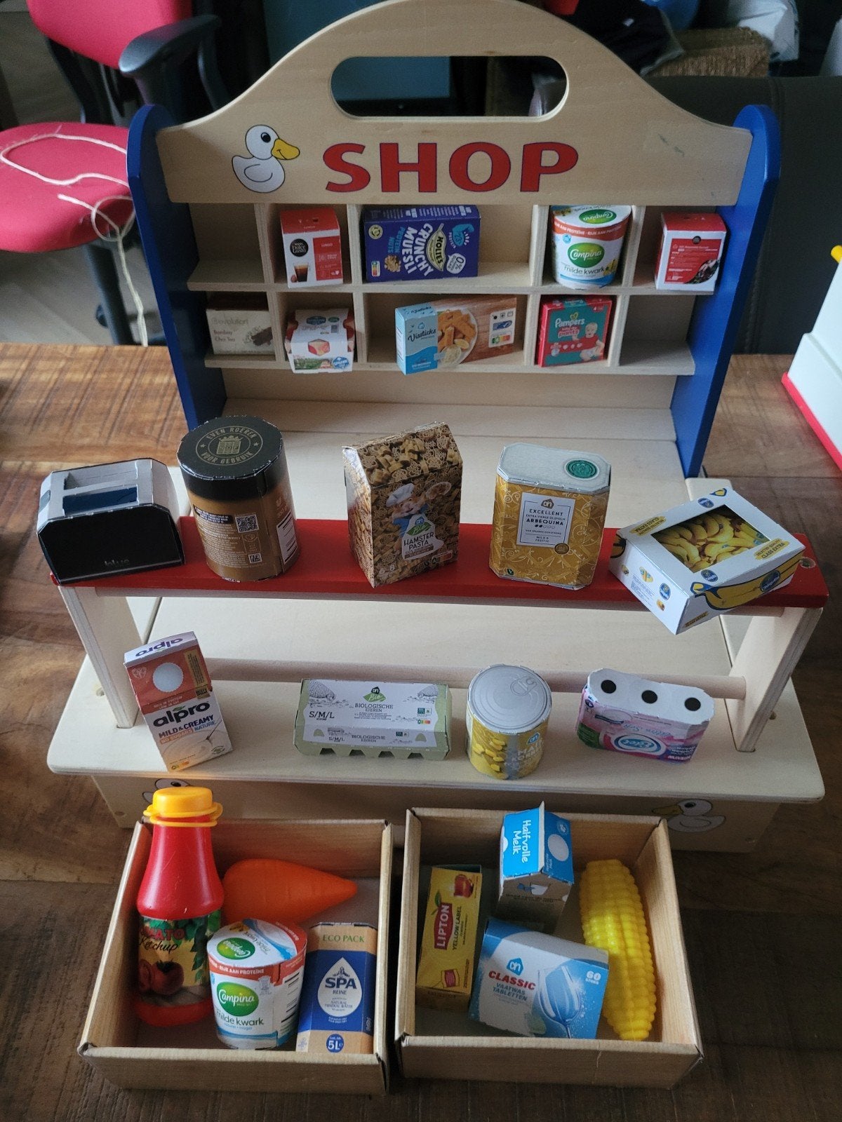 Houten Speelgoedwinkeltje met Boodschappen, Ophalen of Verzenden, Gebruikt, Jongen of Meisje