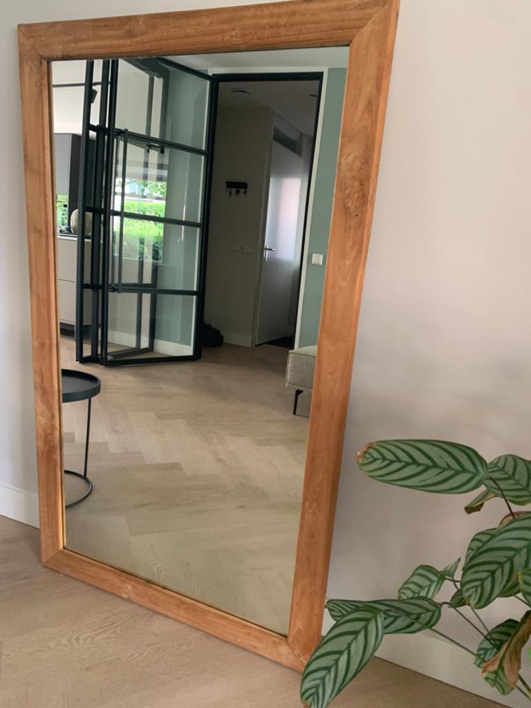 Spiegel teakhout 90 x 150, Huis en Inrichting, Woonaccessoires | Spiegels, Ophalen, Zo goed als nieuw, Rechthoekig, 100 tot 150 cm