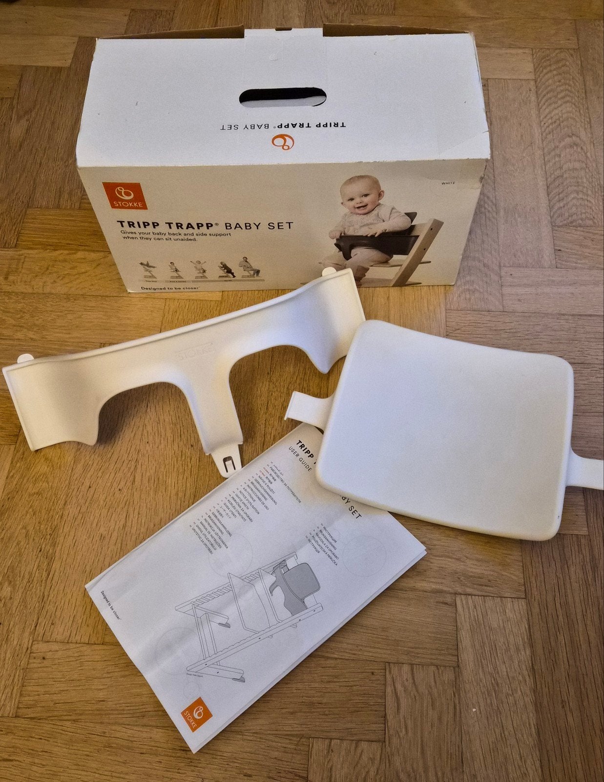 Stokke Tripp Trapp Baby Set - Wit, Ophalen, Zo goed als nieuw, Meegroeistoel, Aanschuifbaar