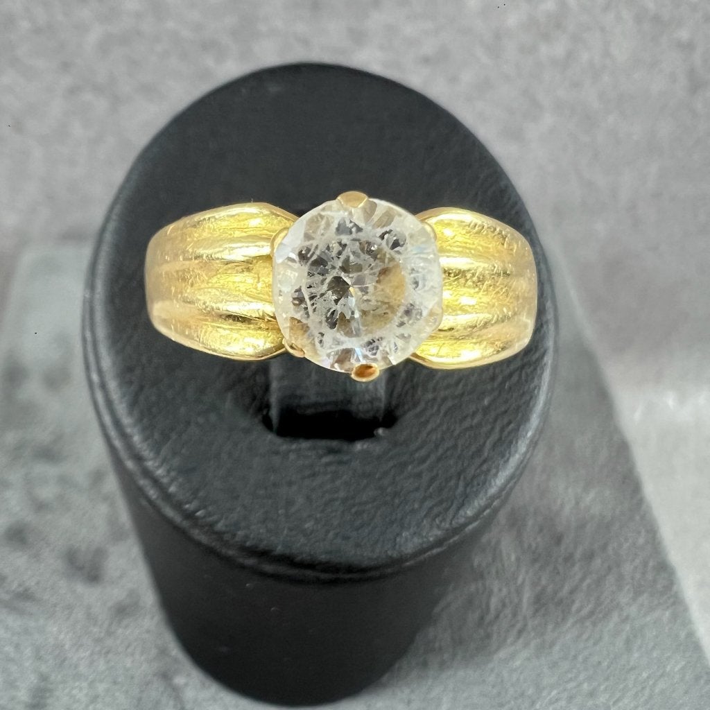 Gouden Ring | 18k | 5,24g | solitair | zirkonia | 18| 414299, Gebruikt, Ophalen of Verzenden, 17 tot 18, Dame