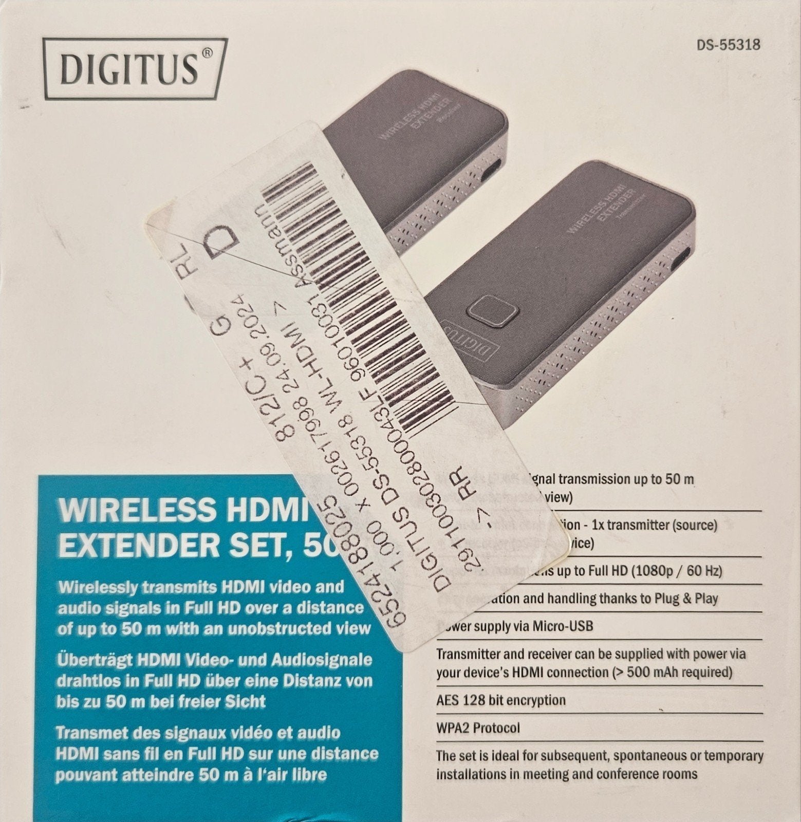 DIGITUS DS-55318 Draadloze HDMI Extender Set, Audio, Tv en Foto, Audiokabels en Televisiekabels, Ophalen, Nieuw, Minder dan 2 meter