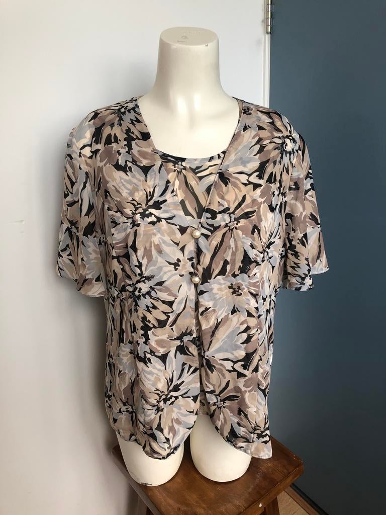 Atelier twinset setje bruin beige bladeren 42 top vestje, Atelier, Beige, Maat 42/44 (L), Ophalen of Verzenden