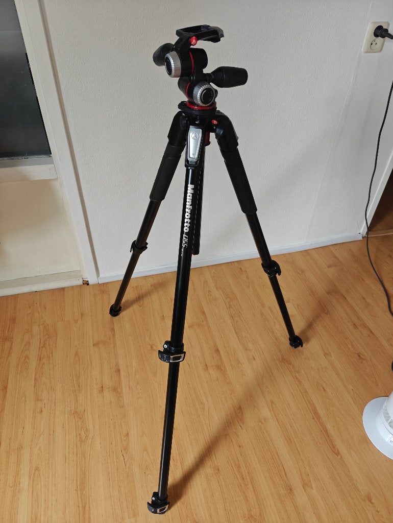 Manfrotto MT055XPRO3 statief + MHXPRO-3W Ball head + Case, Ophalen of Verzenden, Gebruikt, 175 cm of meer, Driepoot