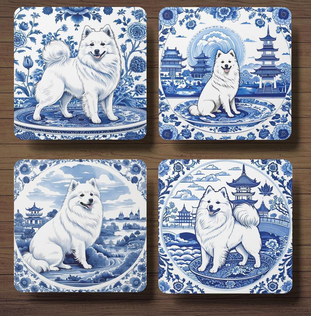 Japanse Spitz Delfts Blauw onderzetters met houder, Ophalen of Verzenden, Nieuw, Glas of Kopje