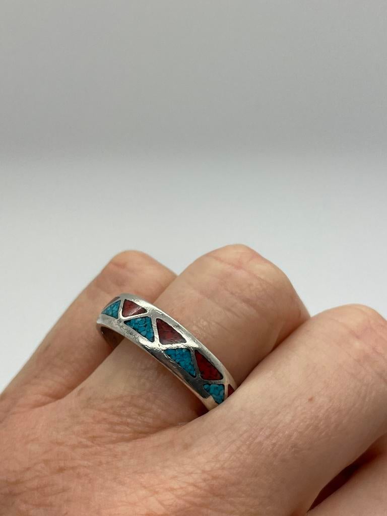 D657 Prachtige zilveren ring navajo maat 22, 20 of groter, Ophalen of Verzenden, X, Met edelsteen