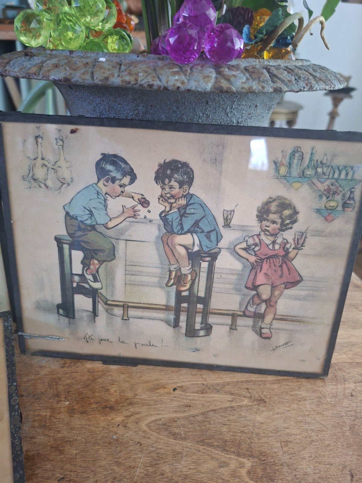 Oude kinder posters achter glas, Ophalen of Verzenden