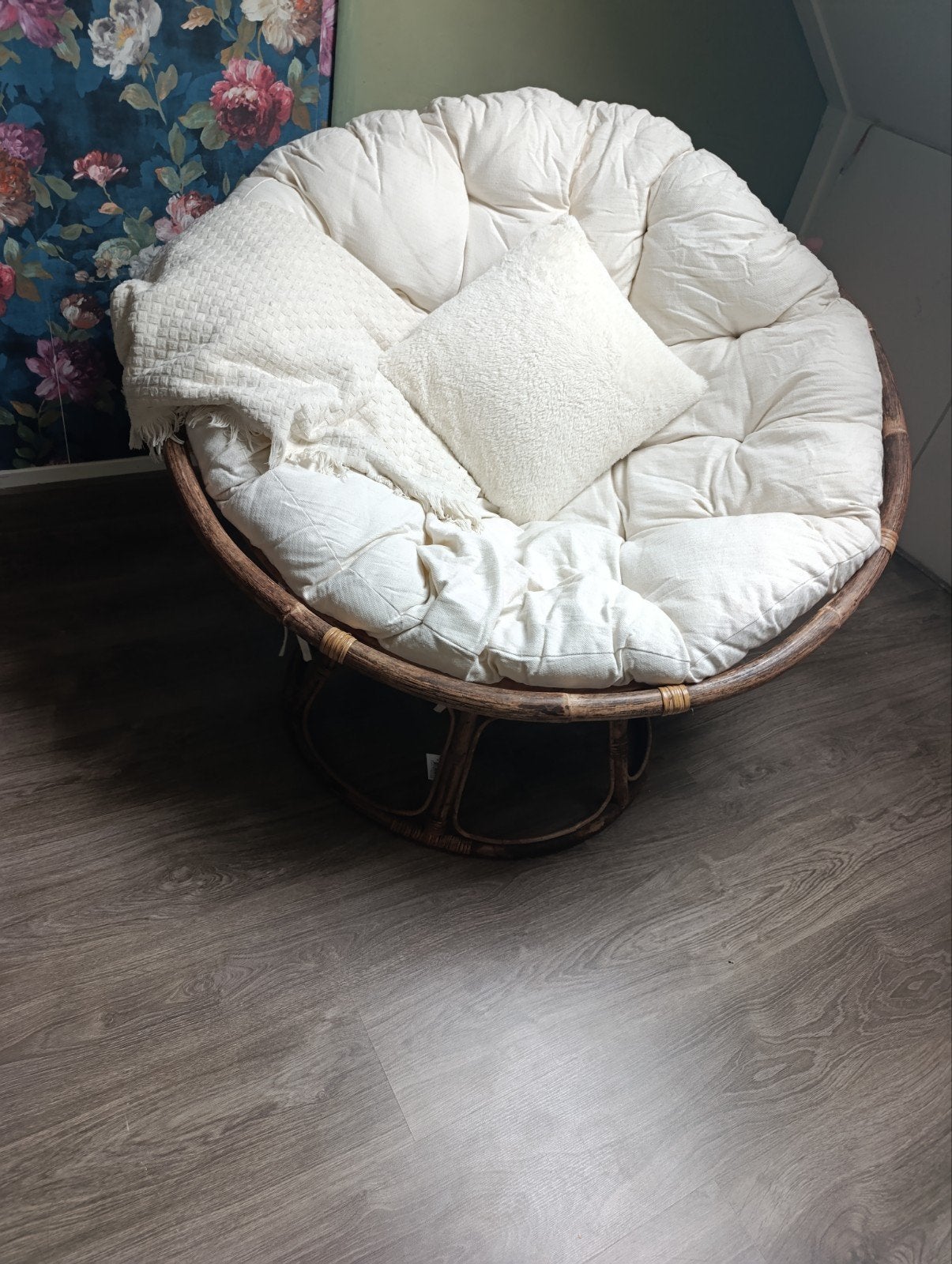 Witte lounge stoel - Papasan - Goede staat, Huis en Inrichting, Stoelen, Ophalen, Gebruikt, Wit, Stof