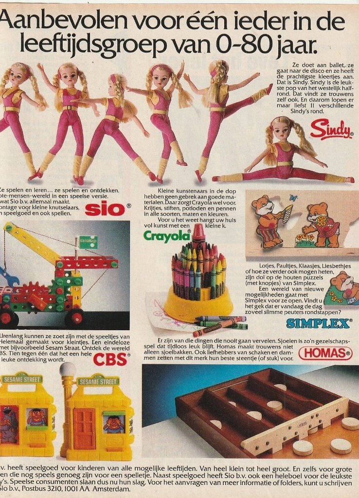 Retro reclame 1985 Sio speelgoed Sindy pop & montage, Verzenden, Overige typen