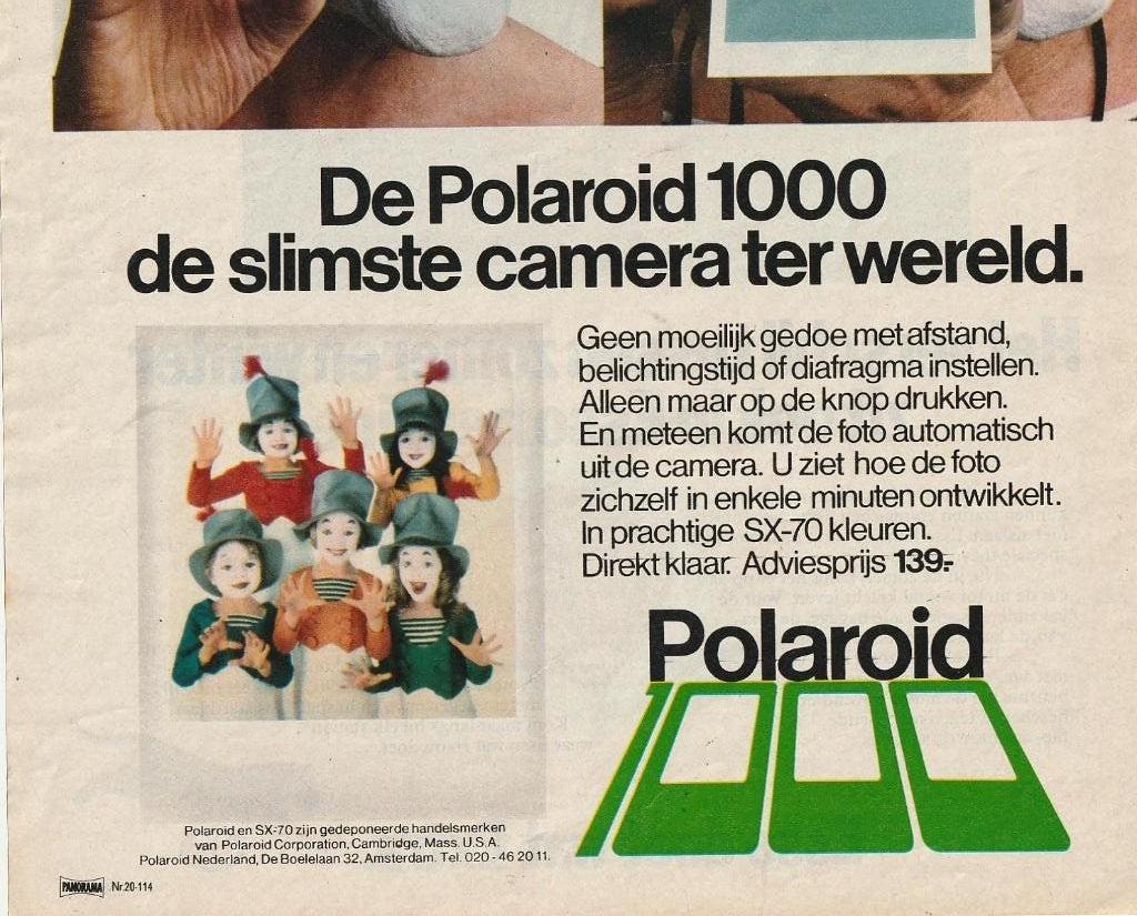 Retro reclame 1978 Polaroid 1000 pierrot clown & kinderen, Verzenden, Overige typen