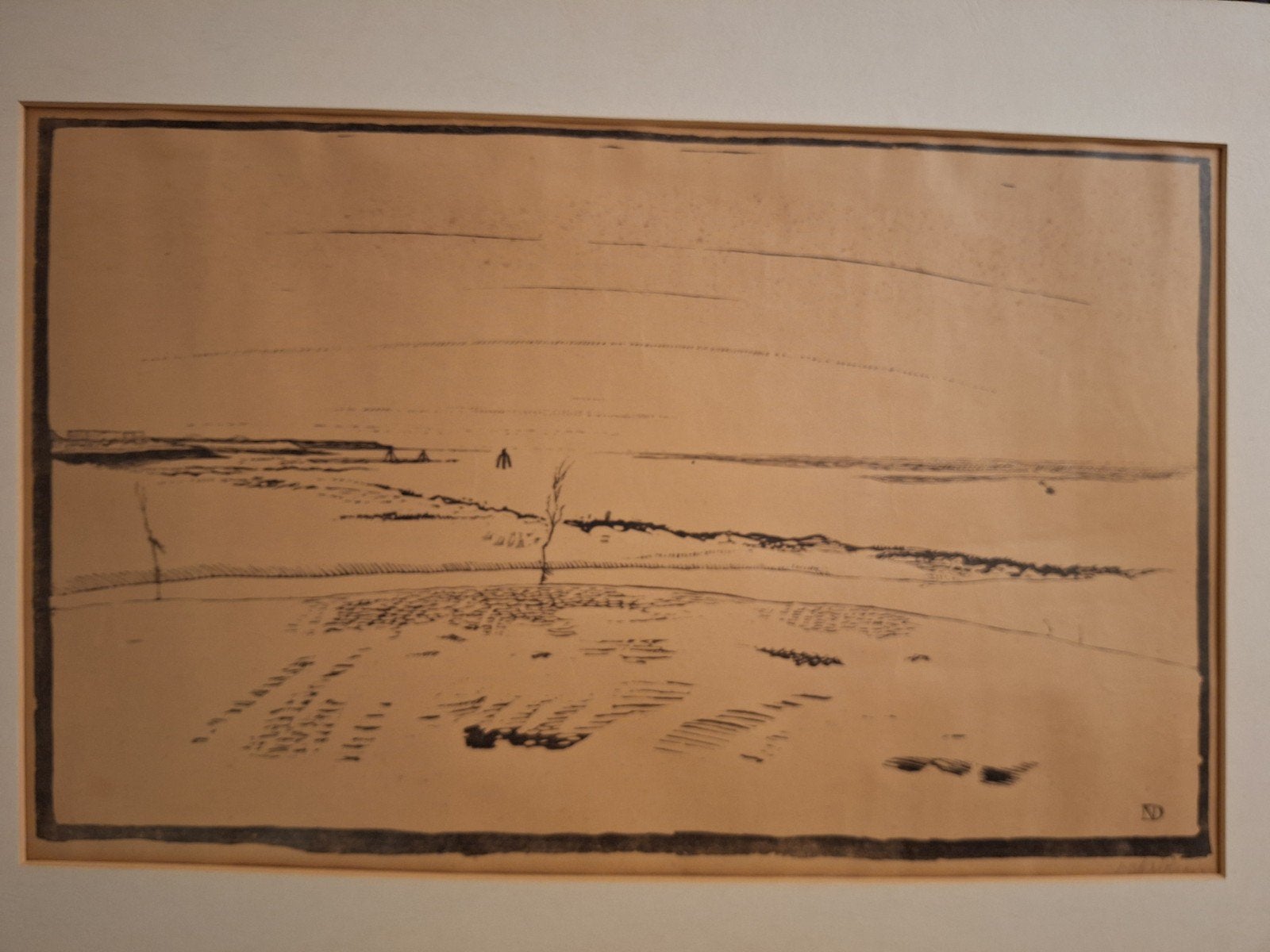 Houtsnede Kustgezicht Dirk Nijland -, Houtsnede, Landschap, 1900 - 1949, Ingelijst