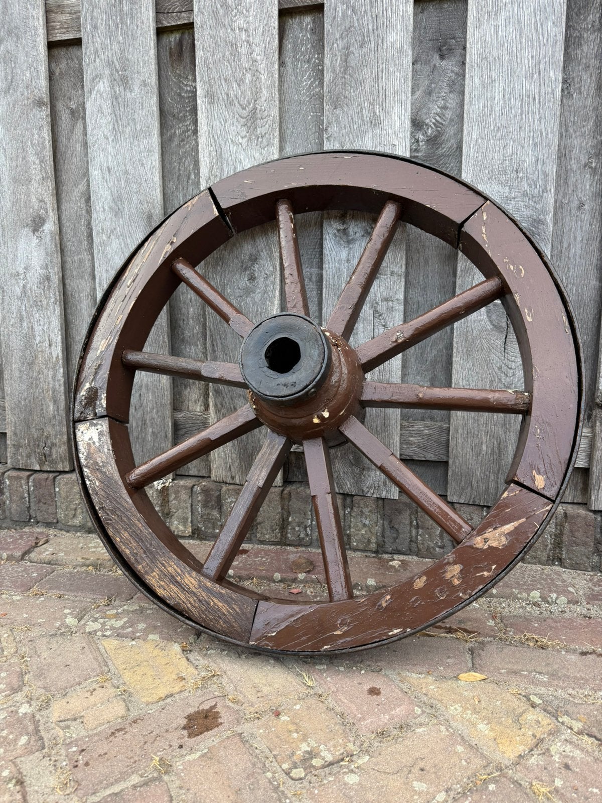 1 Oud wiel van een boerenkar, decoratie wiel, Antiek en Kunst, Curiosa en Brocante, Ophalen