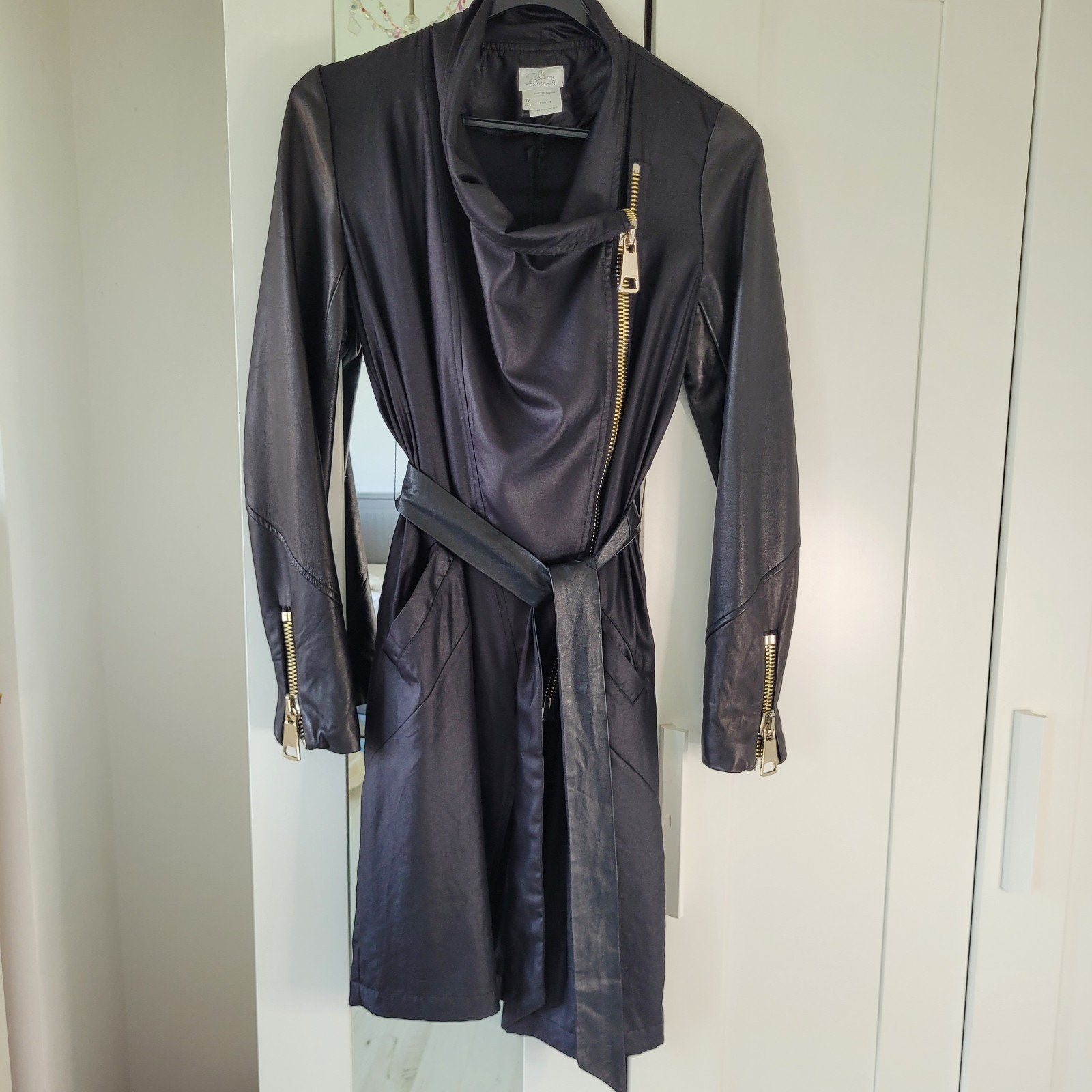 2love Tony Cohen jurk jas M 40 asymmetrische rits kunstleer, Maat 38/40 (M), 2love Tony Cohen, Zwart, Ophalen of Verzenden