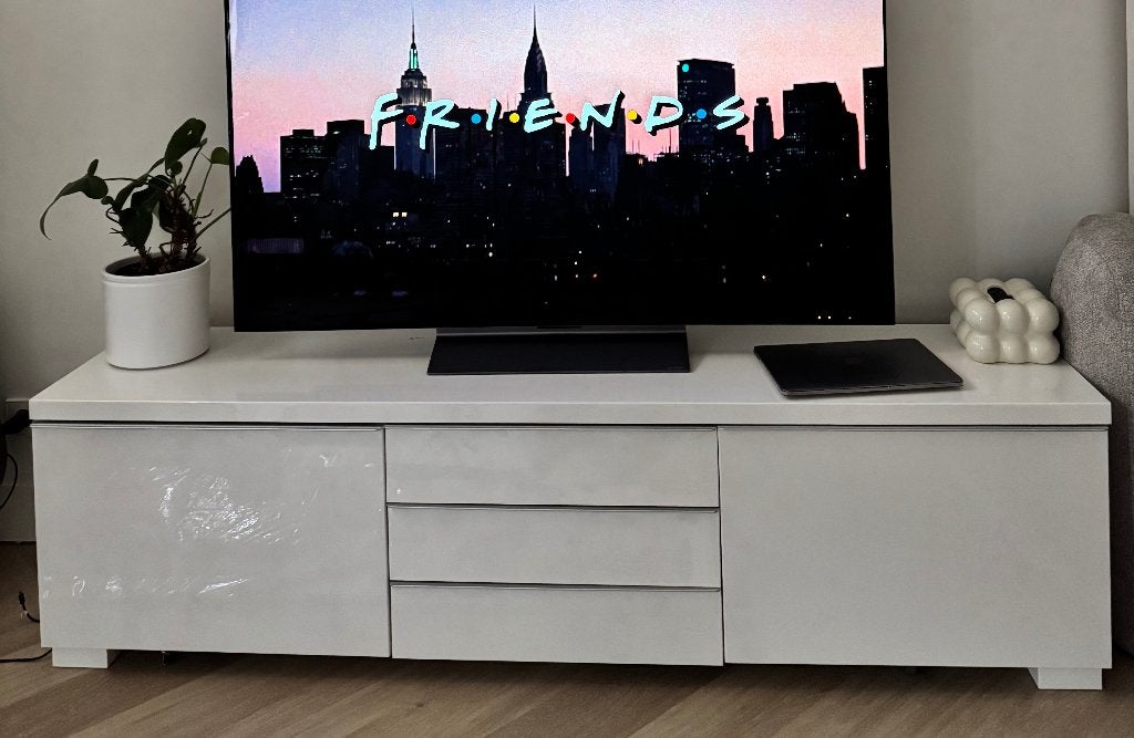 IKEA Witte hoogglans TV-meubel, Ophalen, 150 tot 200 cm, Zo goed als nieuw, Minder dan 100 cm