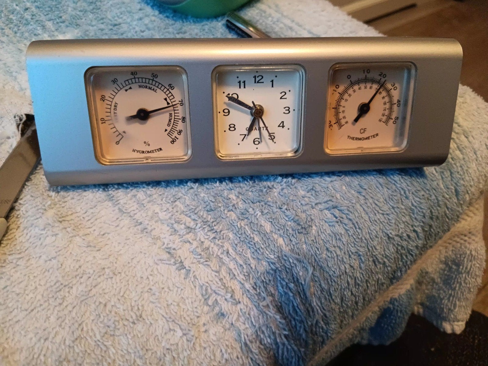 Weerstation met hygrometer, thermometer en klok, Ophalen of Verzenden, Gebruikt, Weerstation