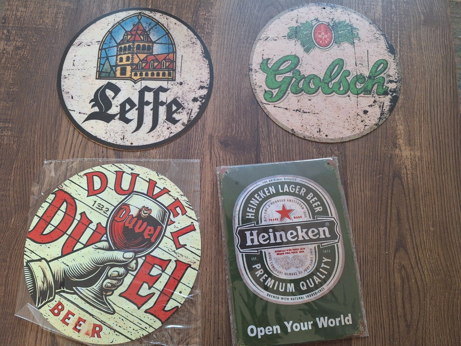 4 kleine wandborden van leffe, grolsch, Heineken en duvel, Ophalen of Verzenden, Duvel