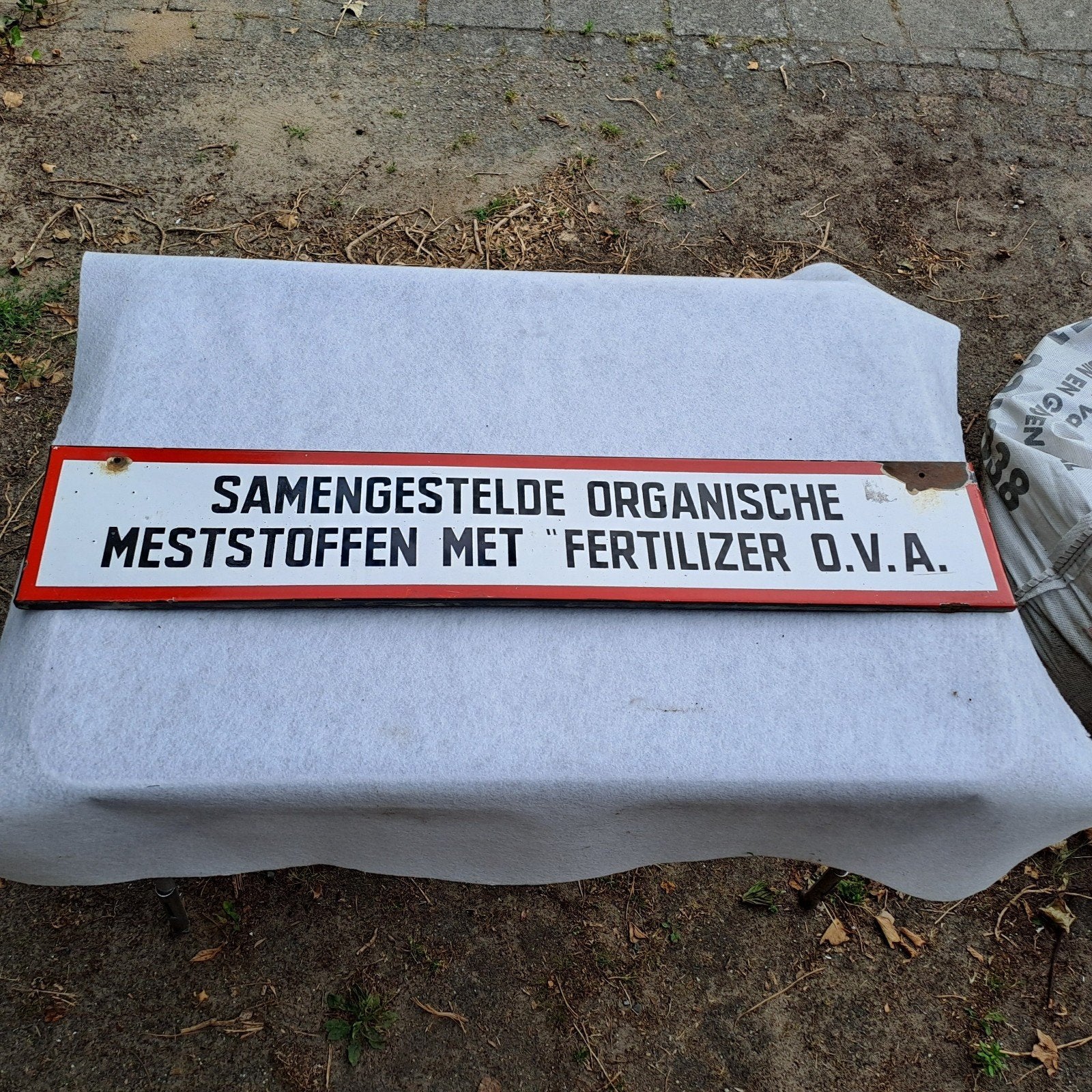 Meststoffen emaille bord100x18cm, Ophalen of Verzenden, Gebruikt, Reclamebord