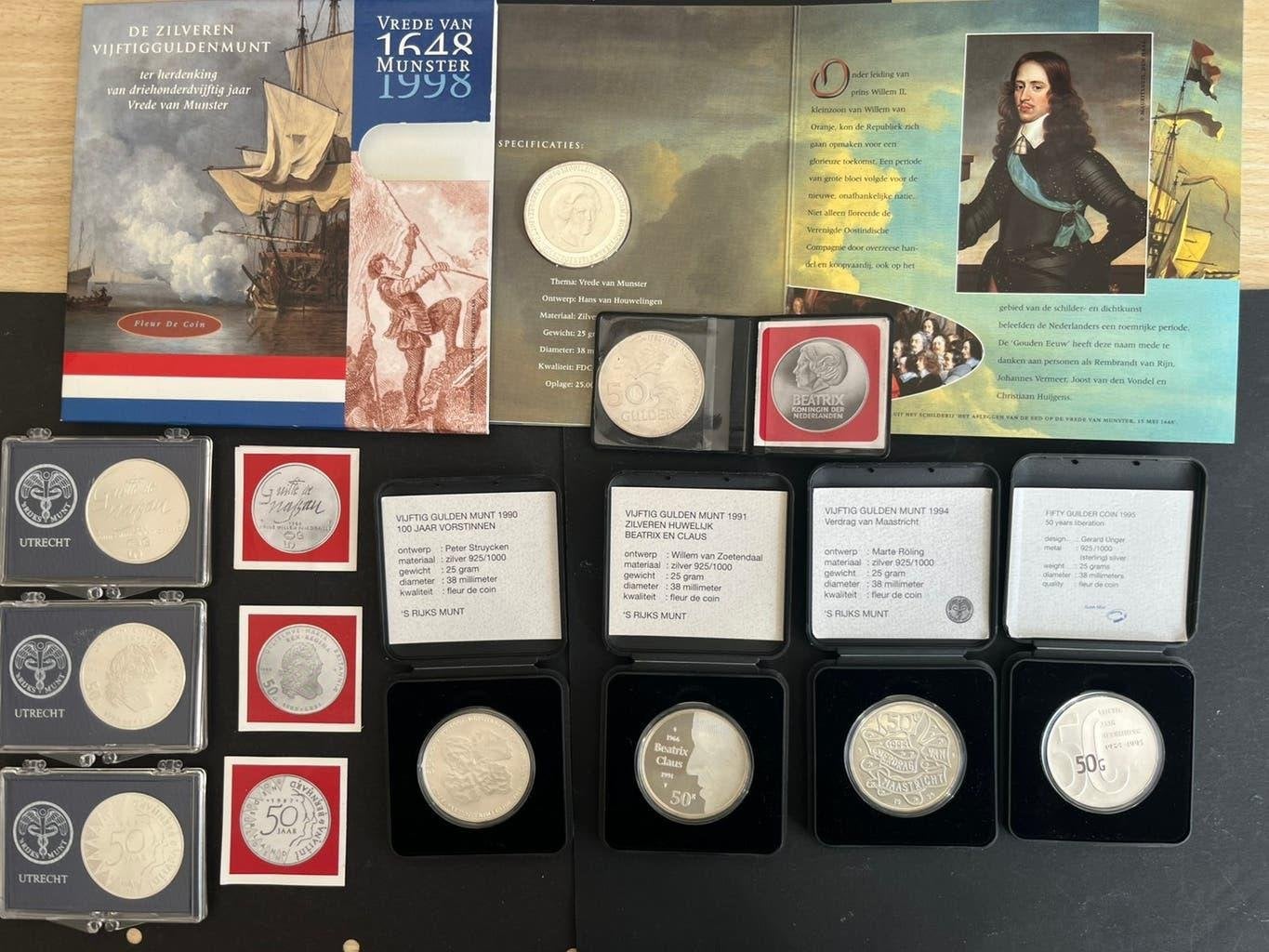 BEATRIX COMPLETE SERIE 50 GULDEN  1982-1998 FDC, Koningin Beatrix, Zilver, 50 gulden, Verzenden