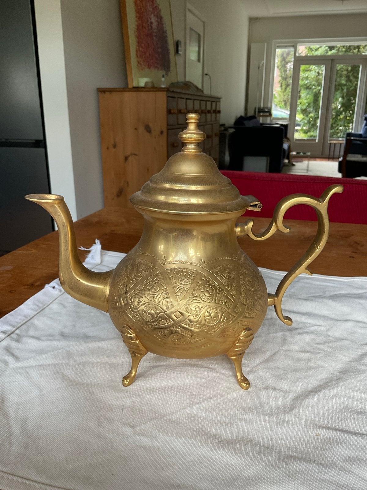 Marokkaanse theepot, messing, grote maat 23 cm, Antiek en Kunst, Antiek | Koper en Brons, Ophalen of Verzenden