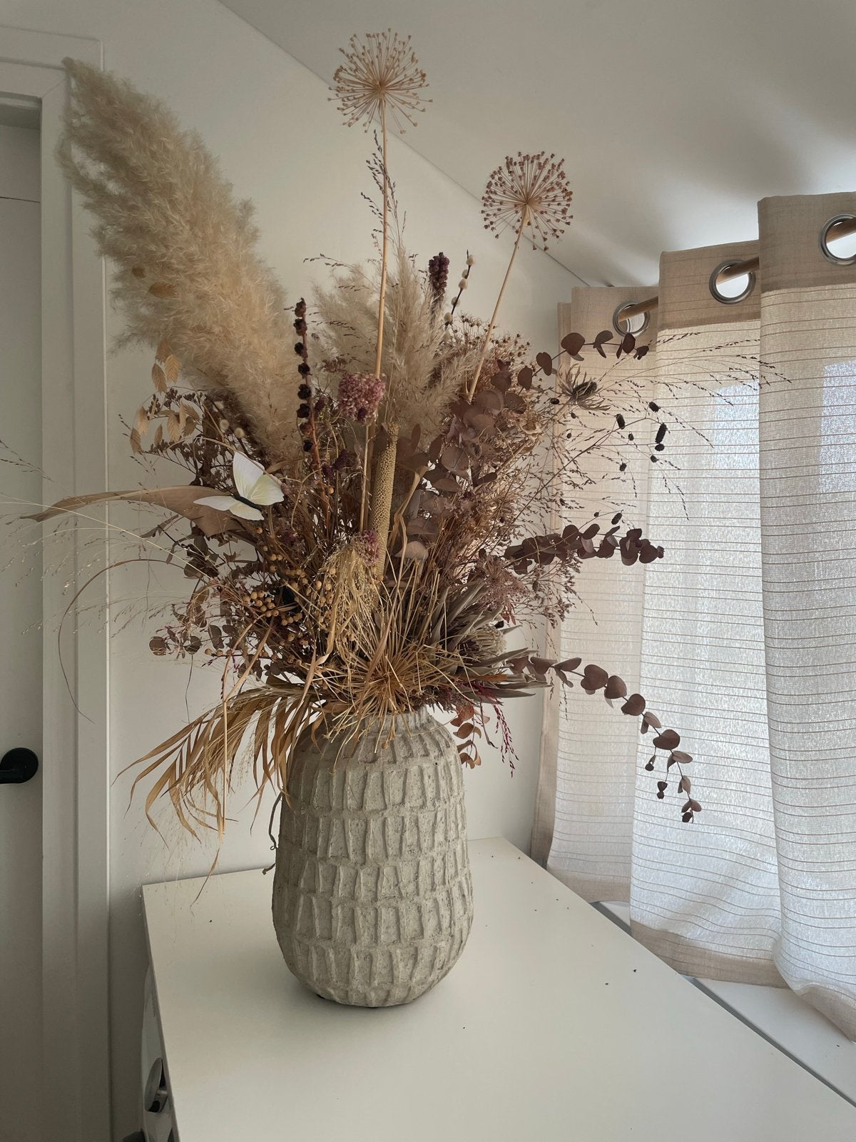 Groot droogboeket van 110 cm inclusief vaas, Ophalen, Binnen, Natuurlijk materiaal, Beige