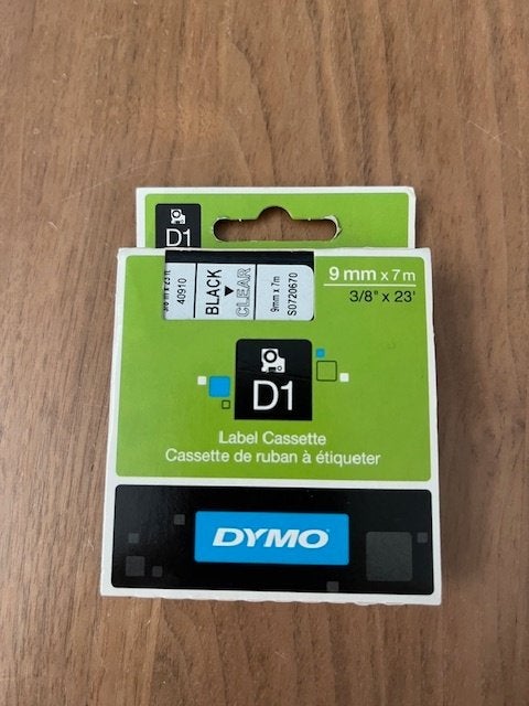 Dymo D1 Label Cassette 9mm x 7m Zwart/Transparant, Computers en Software, Ophalen of Verzenden, Nieuw, Tape-label, Dymo