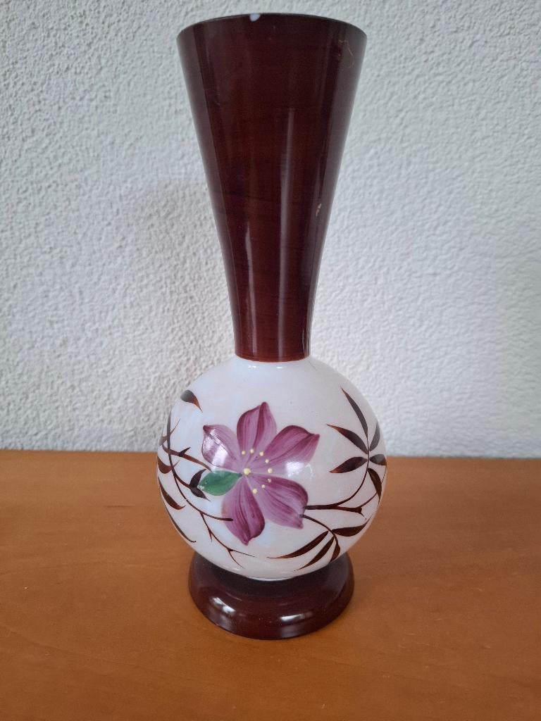 Handbeschilderde melkglas vaas, Overige kleuren, 50 tot 75 cm, Ophalen of Verzenden, Glas