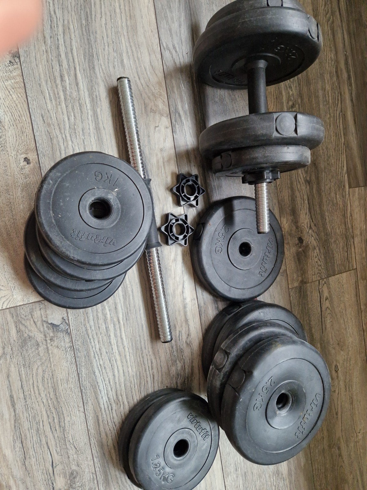 Twee dumbells met extra gewichten, Ophalen, Gebruikt, Dumbbell