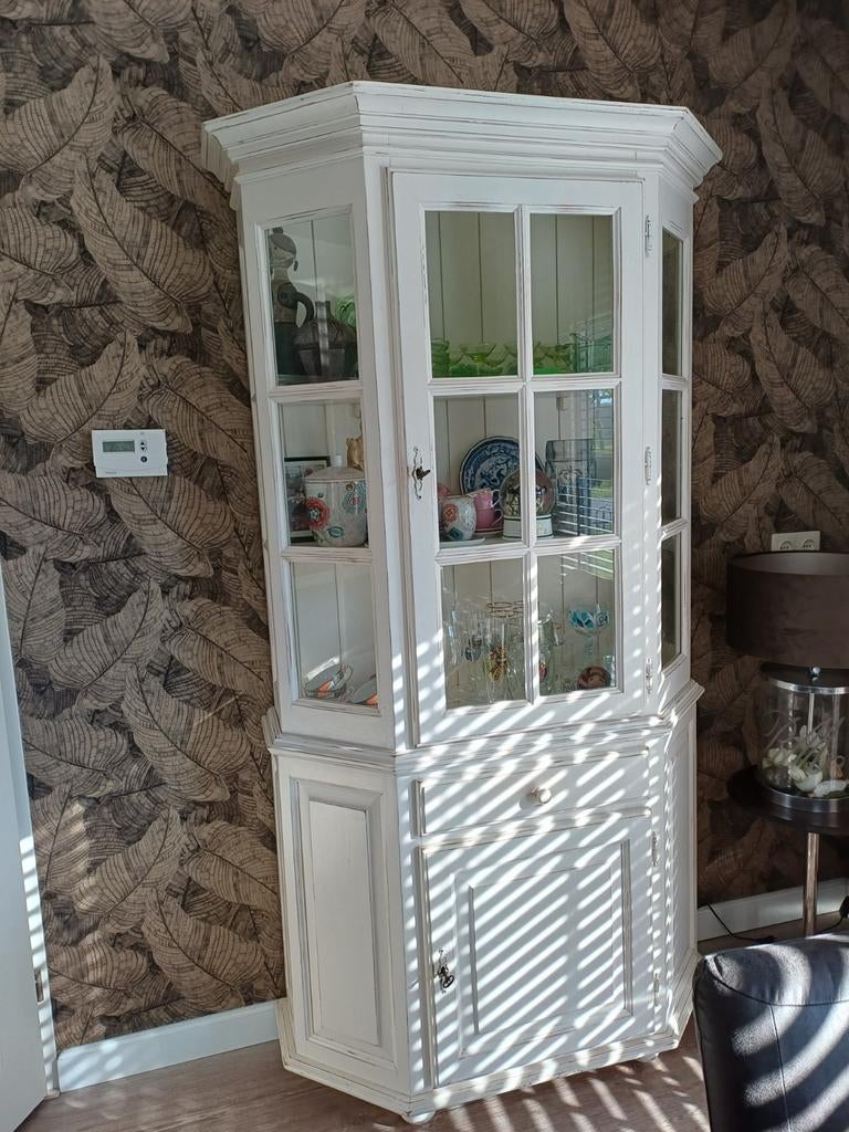 White wash witte vitrine kast, Huis en Inrichting, Kasten | Vitrinekasten, Ophalen, 50 tot 100 cm, Zo goed als nieuw, 150 tot 200 cm
