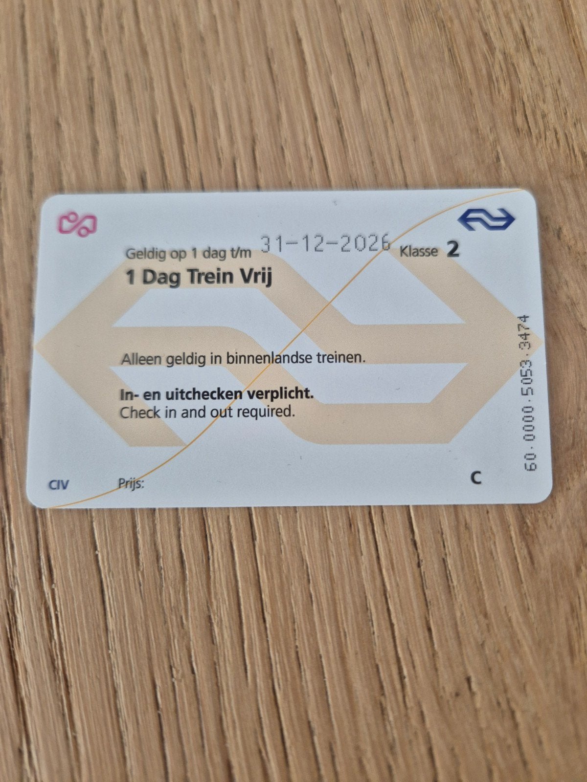 Dagkaart 1 Dag Trein Vrij, Tickets en Kaartjes, Eén persoon, Trein, Algemeen kaartje