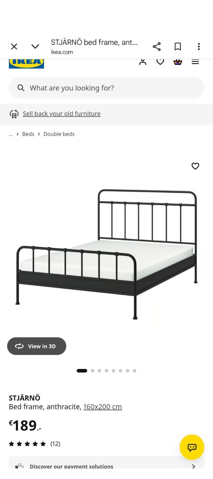 Ikea Stjärnö bedframe (160x200cm), Ophalen, Zwart, Tweepersoons, Zo goed als nieuw