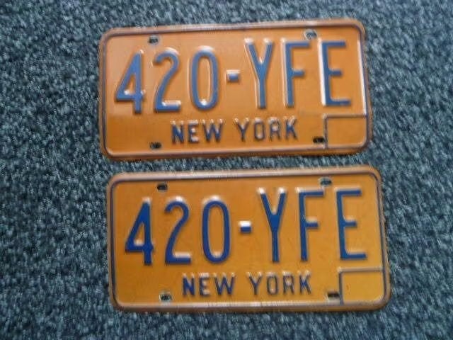 Paar USA License plate / kentekenplaten New York Yellow USA, Verzenden, Gebruikt, Auto's