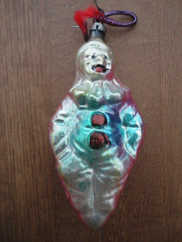 Mooie oude glazen kerstbal clown met handen in de zakken, Diversen, Ophalen of Verzenden, Gebruikt