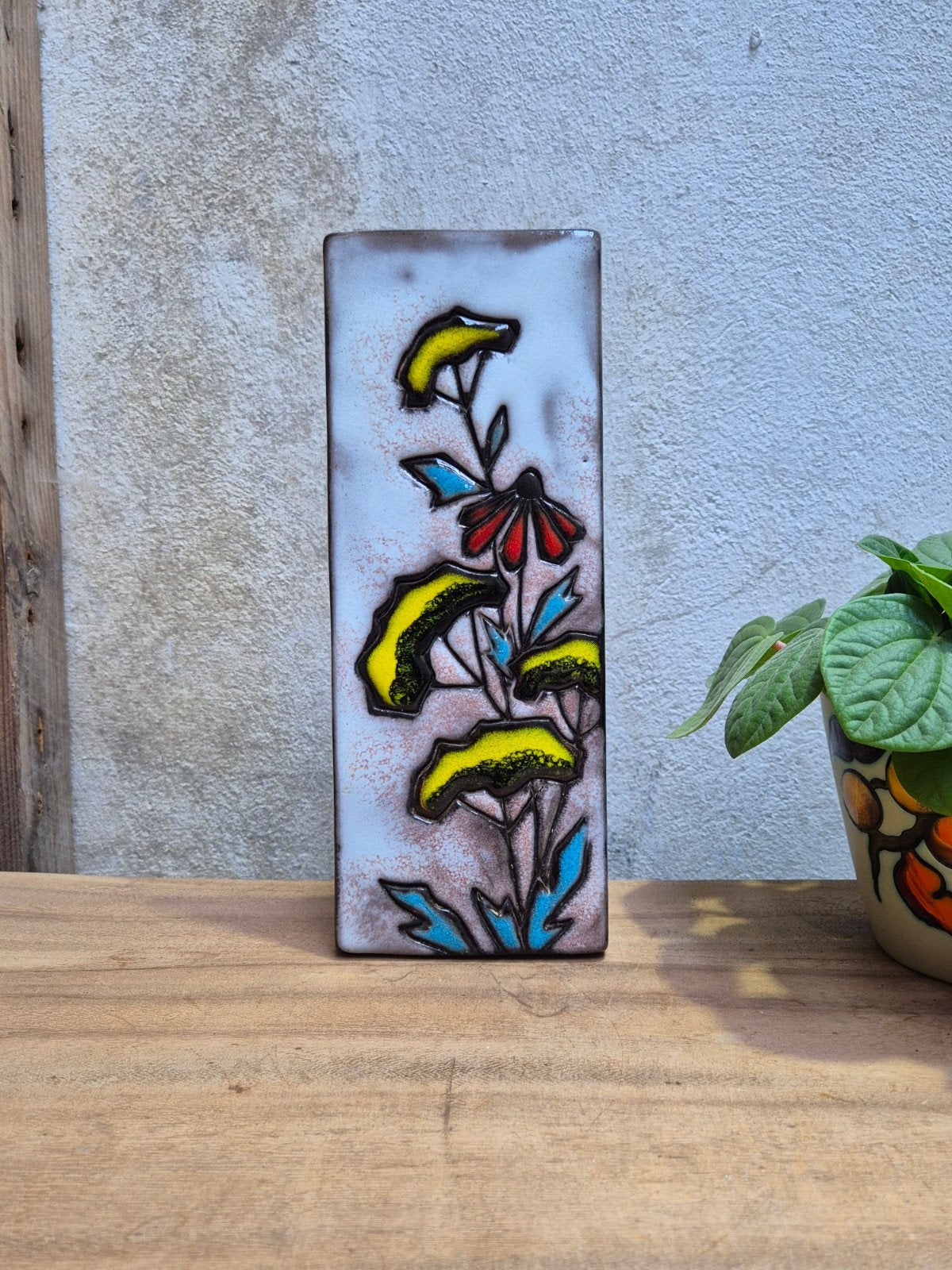 Ruscha Keramik West-Germany Wandtegel  Gele Bloem, Ophalen of Verzenden